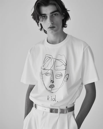 Male Wearing Linear Solitude Shirt from Minimal Portraits Collection